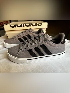 adidas Gray Canvas Low-Top Sneakers with Black Stripes